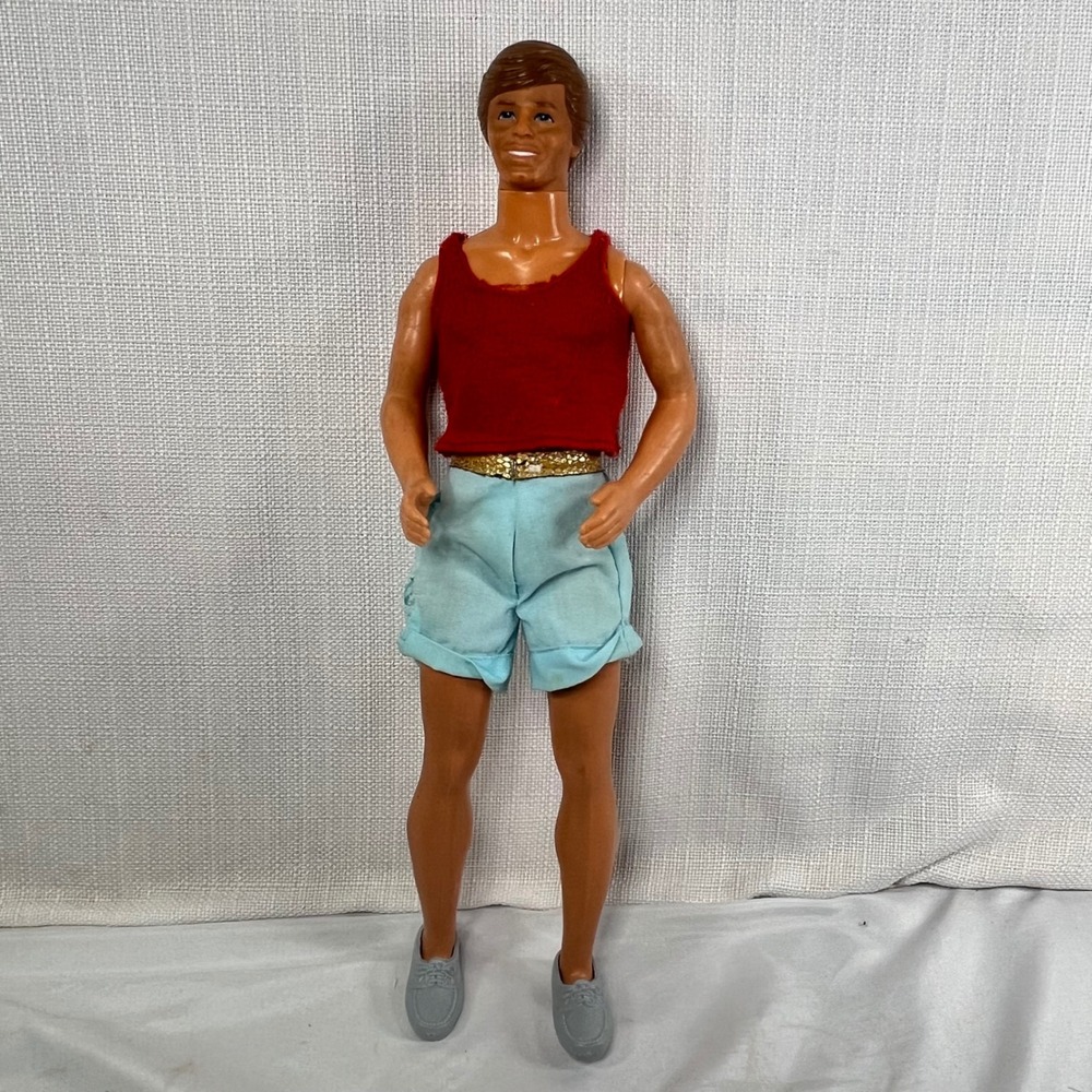 Vintage 1983 Mattel Ken Doll Molded Brown Hair Red Tank Blue Shorts 12 Inch
